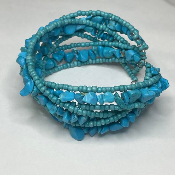 wrap bracelet turquoise colored blue stone micro beaded trendy bohemian boho - Picture 6 of 10
